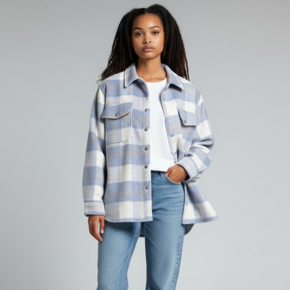 Blank NYC Brushed Flannel Plaid Snap Front, Fully Lined Shacket